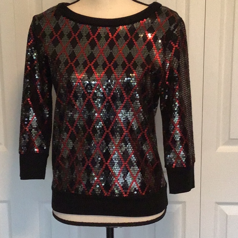 Express Sequined 3/4 Length Sleeve Top